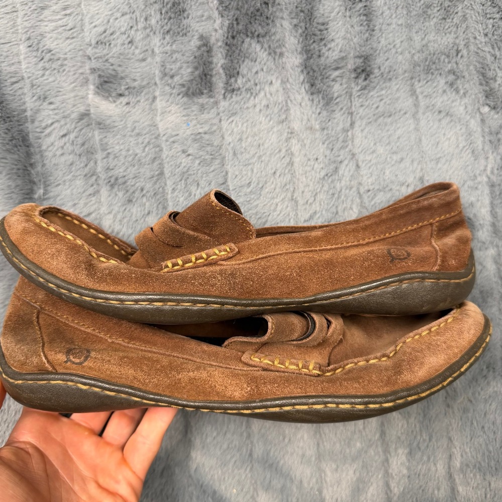Born Mens Brown Suede Penny Loafers Moc Toe Slip On Shoes H04823 Size 9.5 43